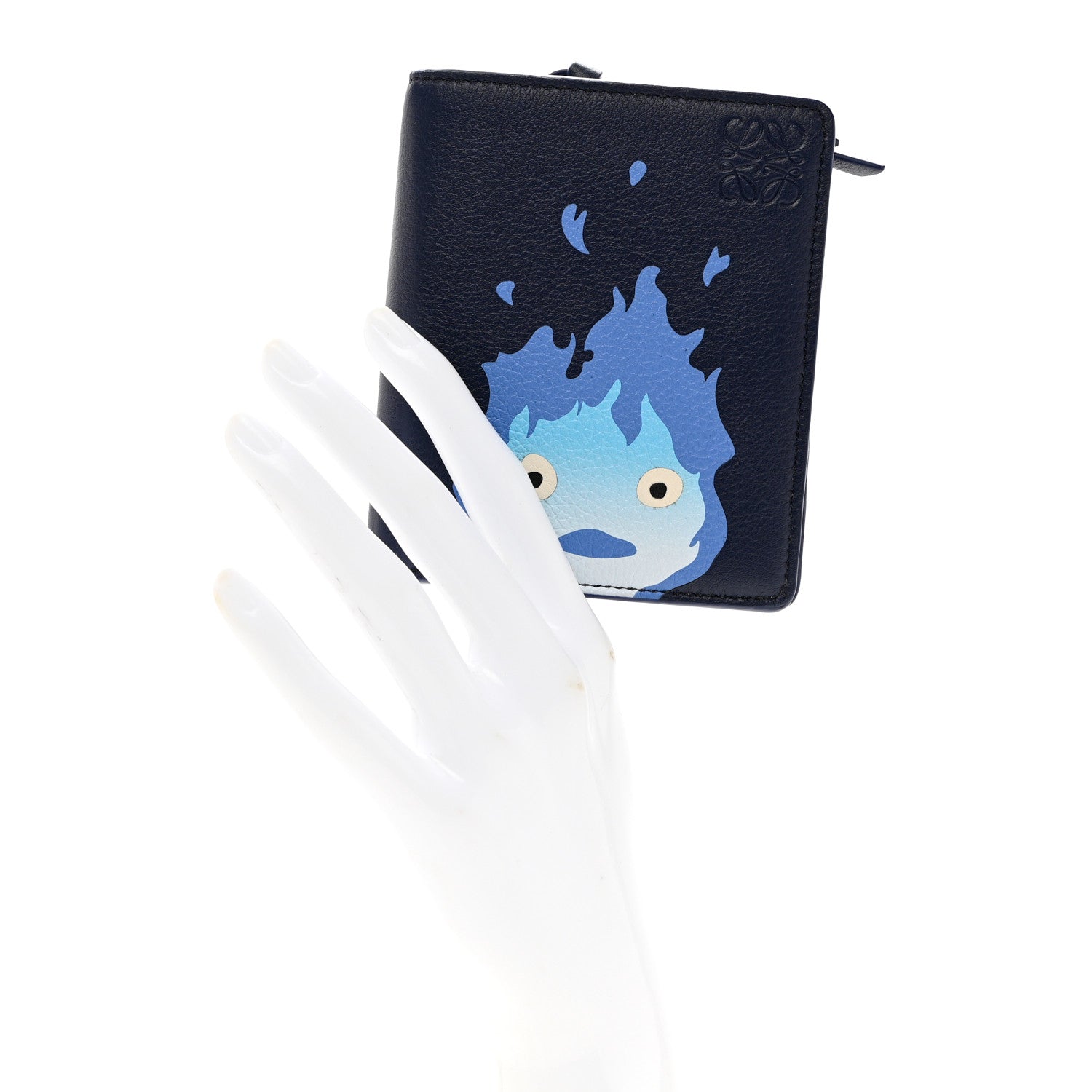 Loewe X HOWLS MOVING CASTLE Satin Calfskin Calcifer Compact Zip Wallet Marine 2 of 7