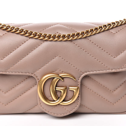 Gucci Calfskin Matelasse Super Mini GG Marmont Shoulder Bag Porcelain Rose 10 of 10