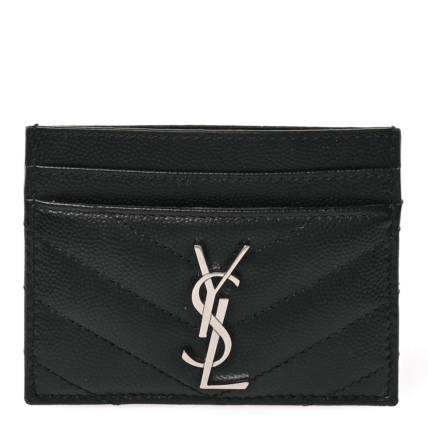 Saint Laurent Grain De Poudre Matelasse Chevron Monogram Credit Card Case Black 1 of 7