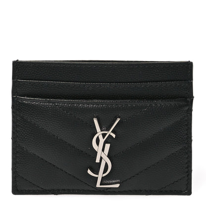 Saint Laurent Grain De Poudre Matelasse Chevron Monogram Credit Card Case Black 1 of 7