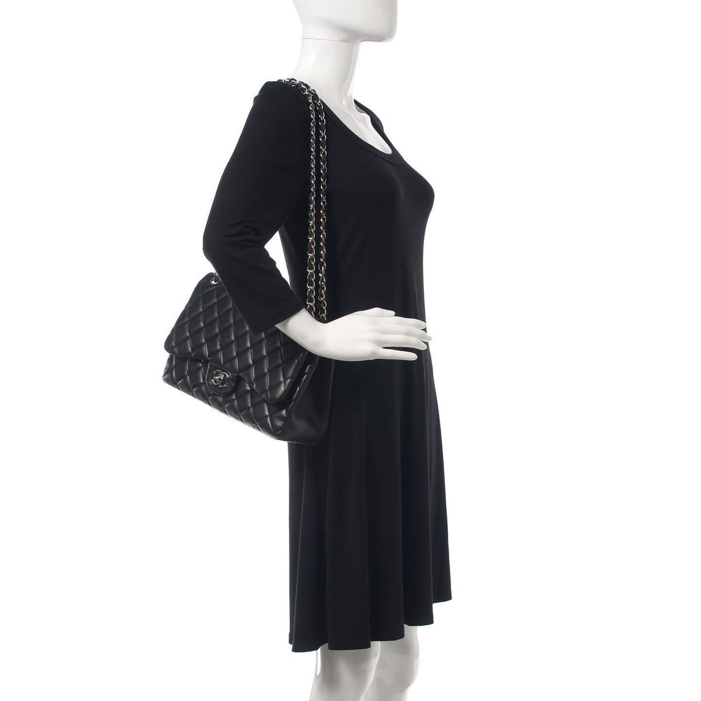 Lambskin Quilted Jumbo Double Flap Black