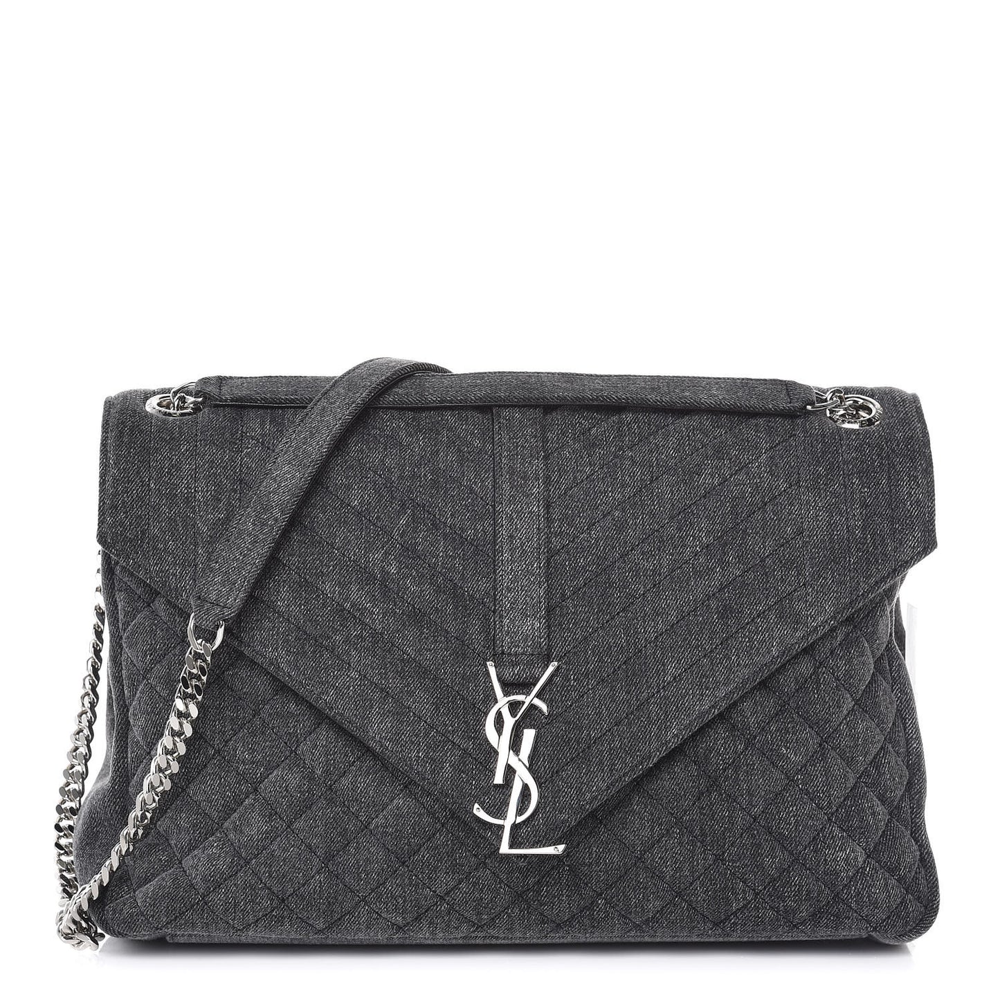 Denim Mixed Matelasse Triquilt Large Monogram Envelope Satchel Black
