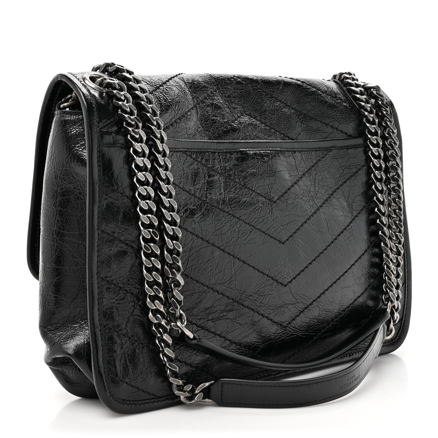 Saint Laurent Crinkled Calfskin Matelasse Monogram Medium Niki Chain Satchel Black 3 of 10