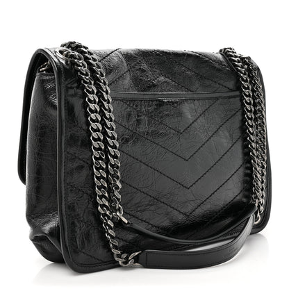 Saint Laurent Crinkled Calfskin Matelasse Monogram Medium Niki Chain Satchel Black 3 of 10