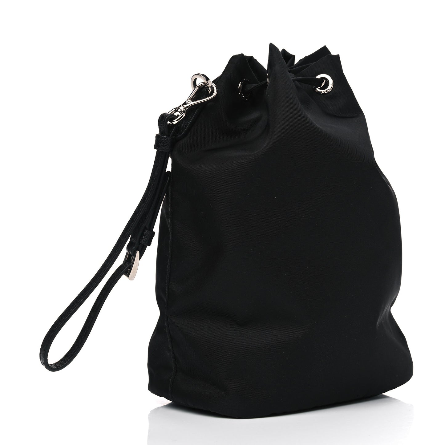 Saffiano Tessuto Nylon Vela Bucket Wristlet Black