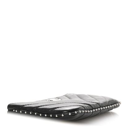 Chanel Lambskin Chevron Quilted Studded Small Cosmetic Case Black 4 of 8