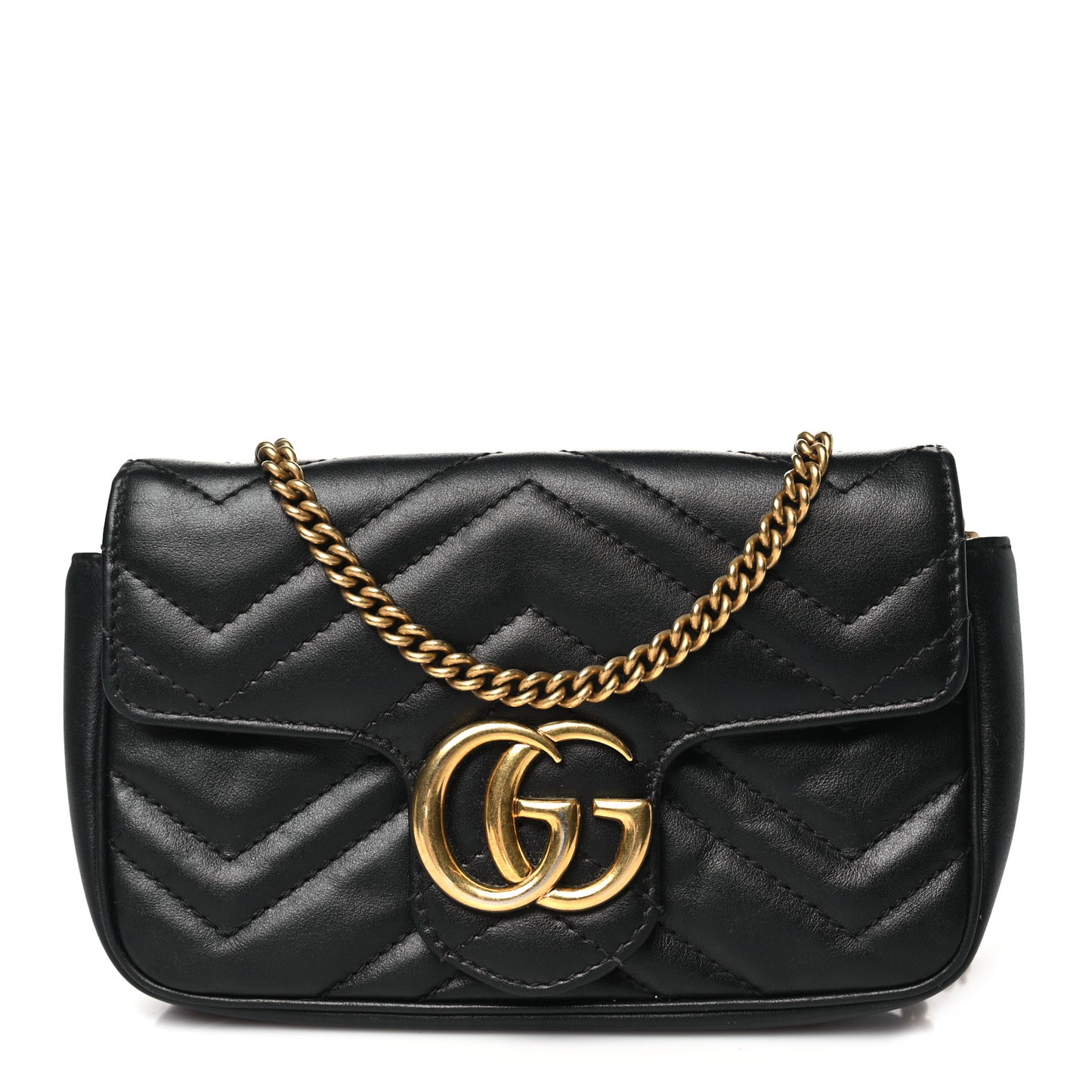Calfskin Matelasse Super Mini GG Marmont Shoulder Bag Black