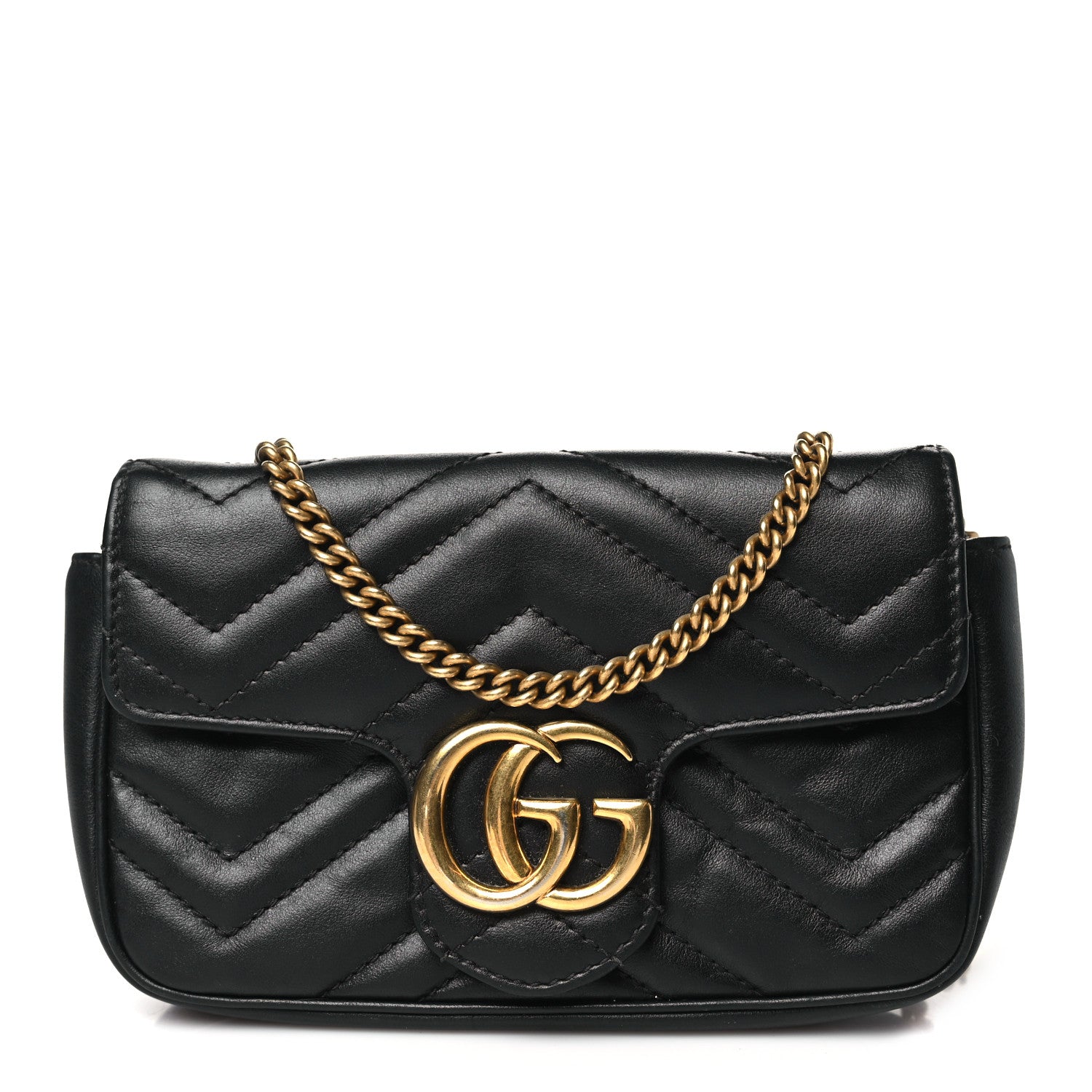 Gucci Calfskin Matelasse Super Mini GG Marmont Shoulder Bag Black 1 of 11
