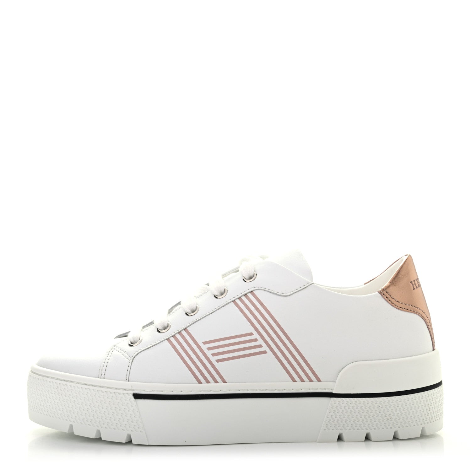 Hermes Calfskin Nappa Dare Sneakers 37.5 White Rose Dore 1 of 8