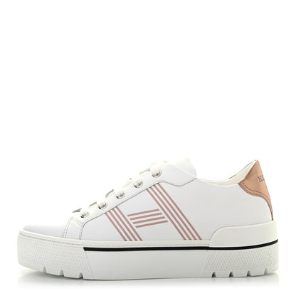 Hermes Calfskin Nappa Dare Sneakers 37.5 White Rose Dore 1 of 8