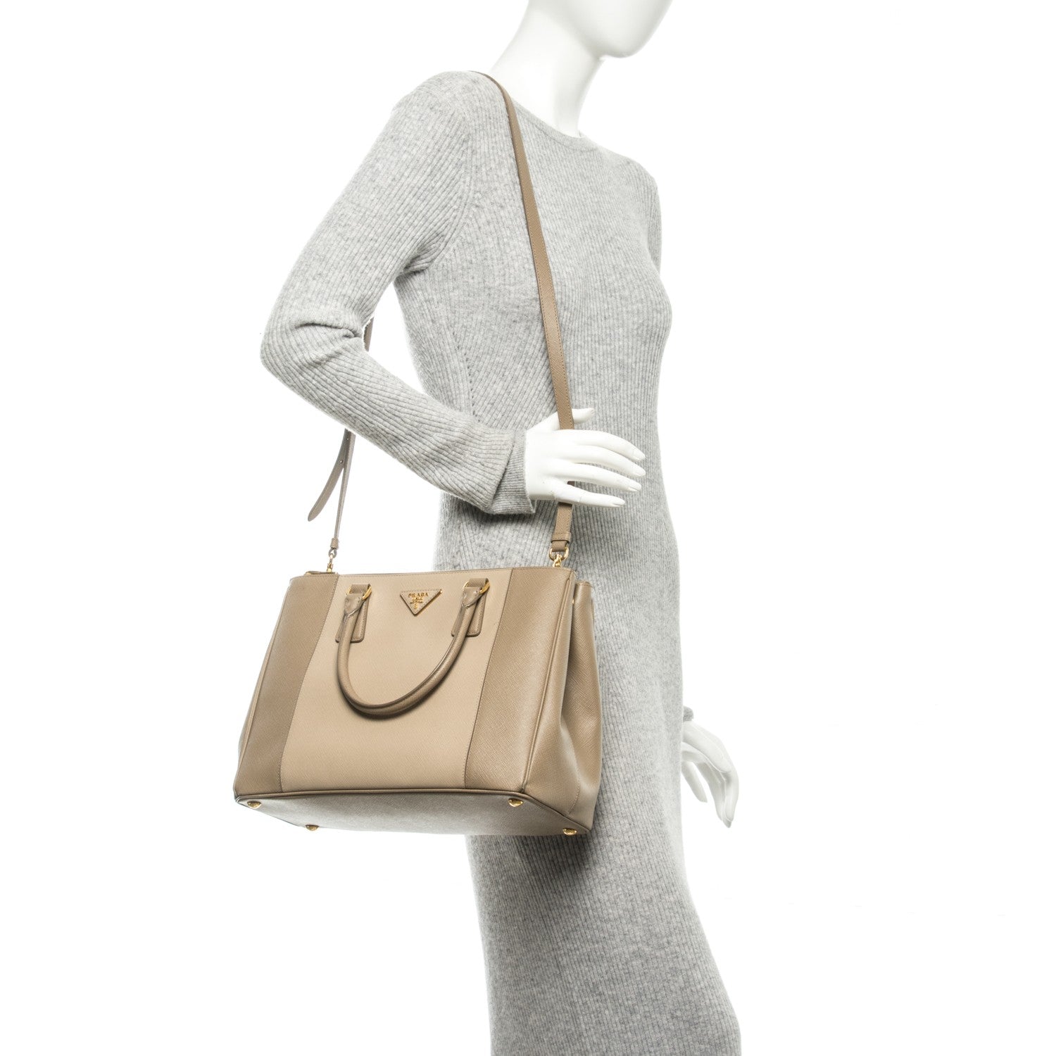 Prada Saffiano Lux Colorblock Medium Galleria Double Zip Tote Cammeo Argilla 2 of 9