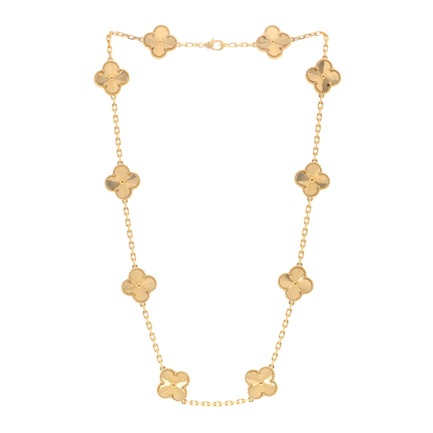 18K Yellow Gold 10 Motifs Guilloche Vintage Alhambra Necklace