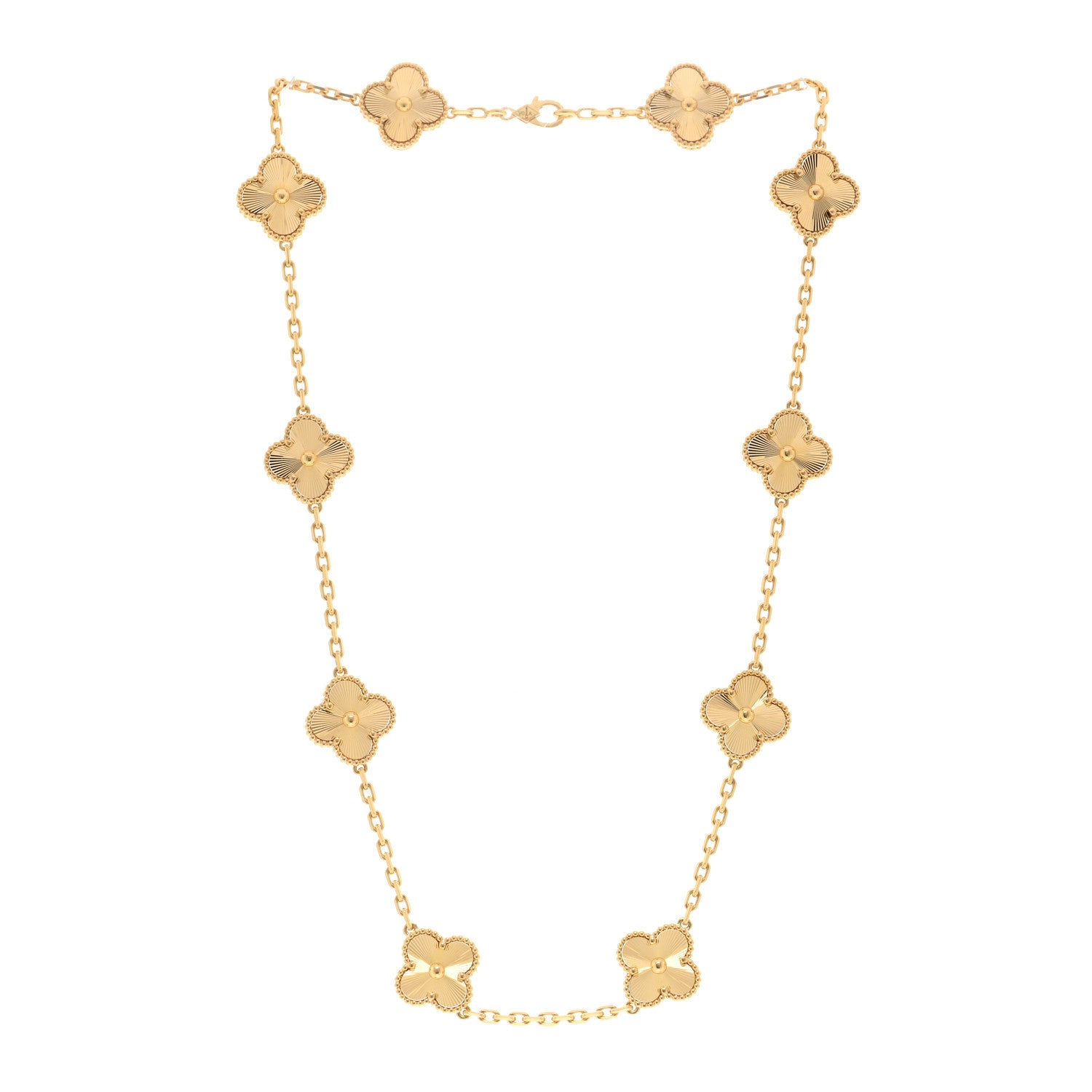 Van Cleef & Arpels 18K Yellow Gold 10 Motifs Guilloche Vintage Alhambra Necklace 3 of 5