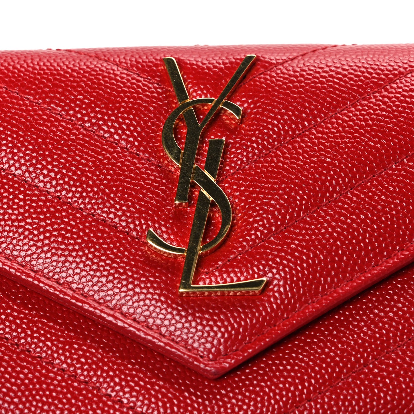 Grain De Poudre Matelasse Chevron Small Monogram Envelope Wallet New Red
