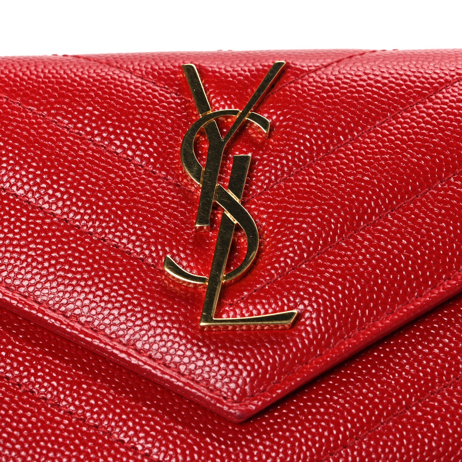 Saint Laurent Grain De Poudre Matelasse Chevron Small Monogram Envelope Wallet New Red 8 of 8