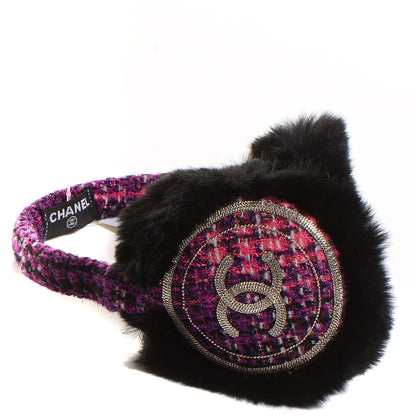 Chanel Rabbit Fur Tweed CC Earmuffs Purple 1 of 5
