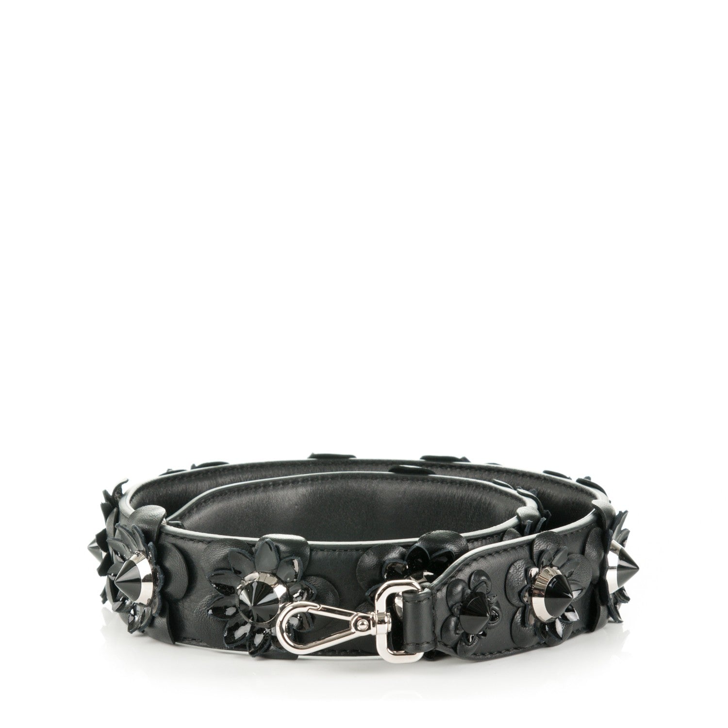Fendi Vitello Dolce Nappa Patent Flowerland Studded Strap You Black 1 of 4