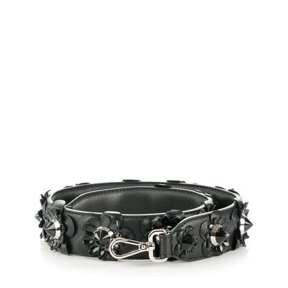 Fendi Vitello Dolce Nappa Patent Flowerland Studded Strap You Black 1 of 4