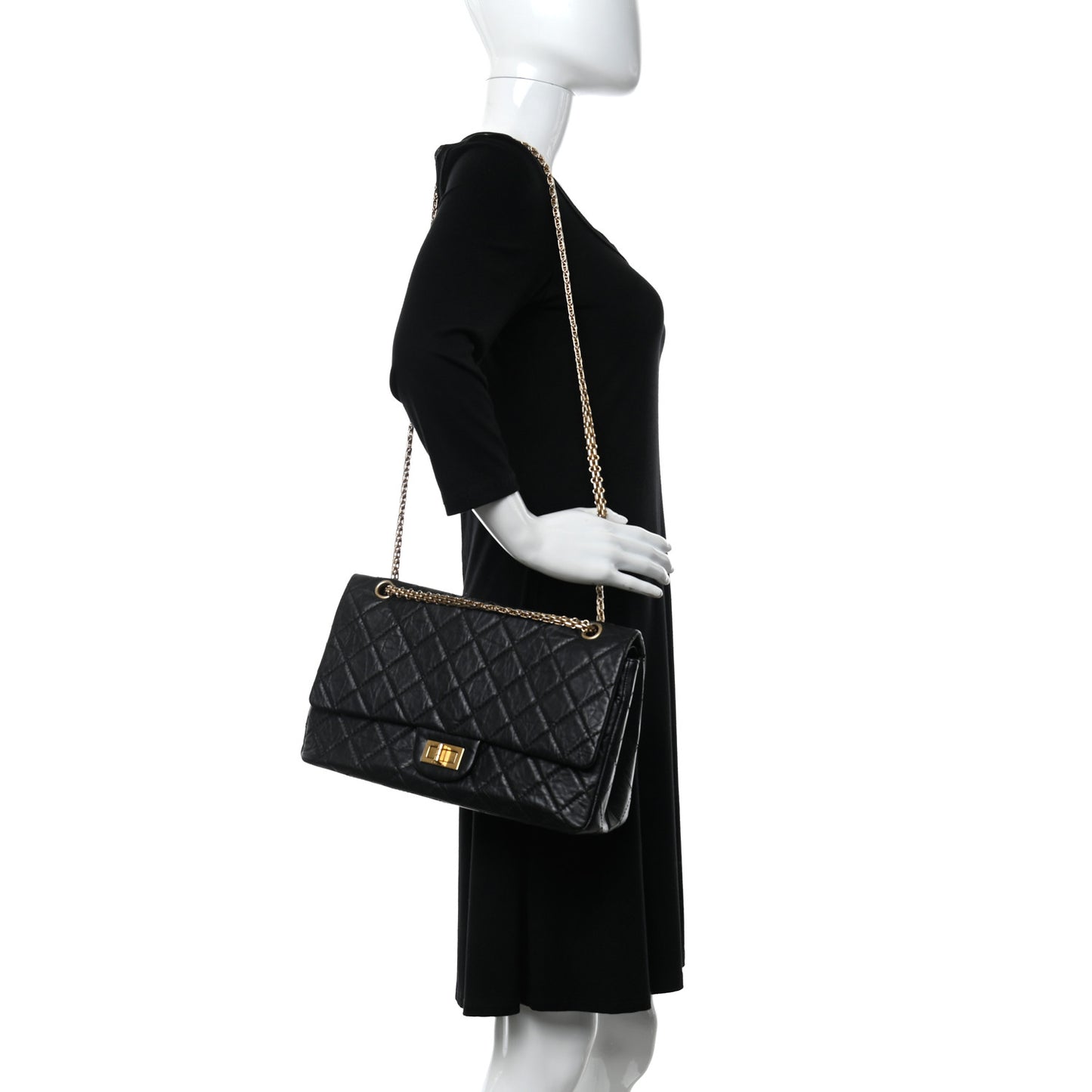 Aged Calfskin Quilted 2.55 Reissue 227 Flap Black