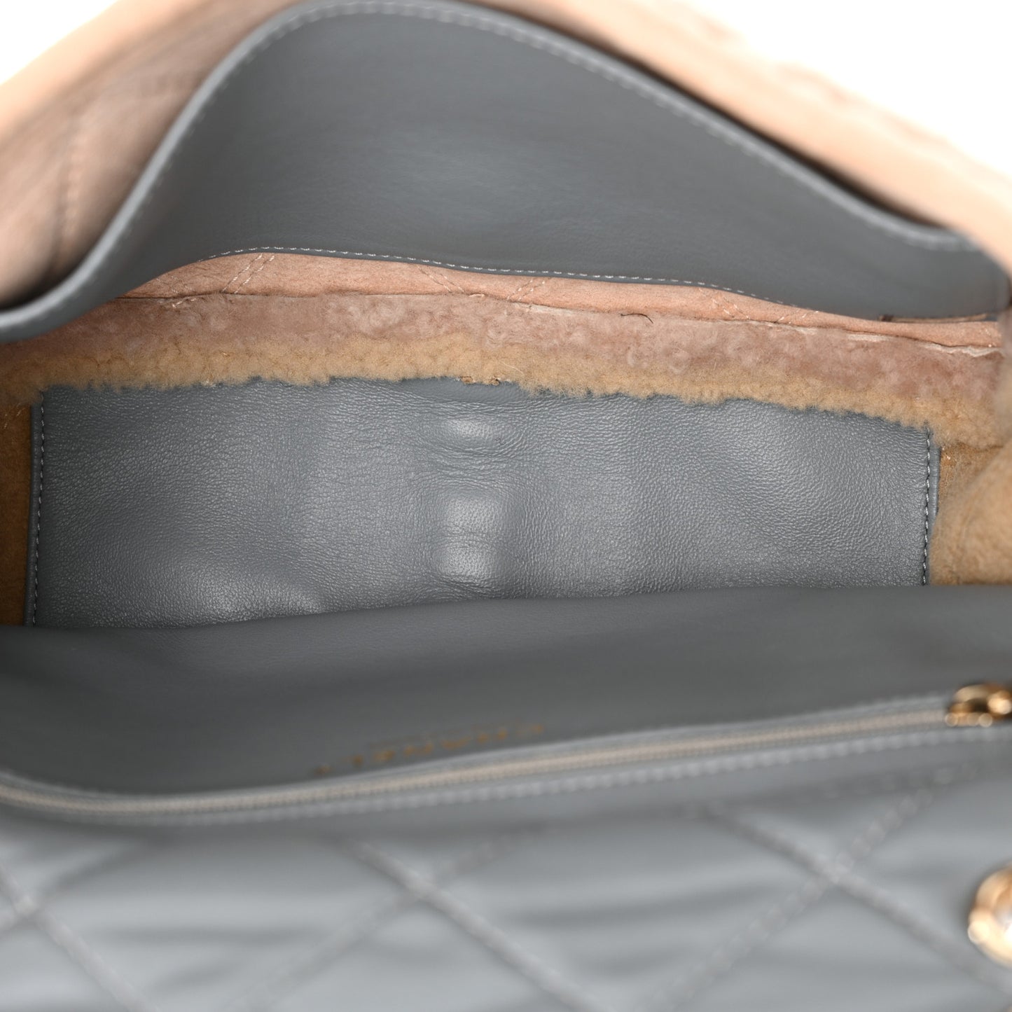 Shearling Sheepskin Single Flap Gray Pink Beige