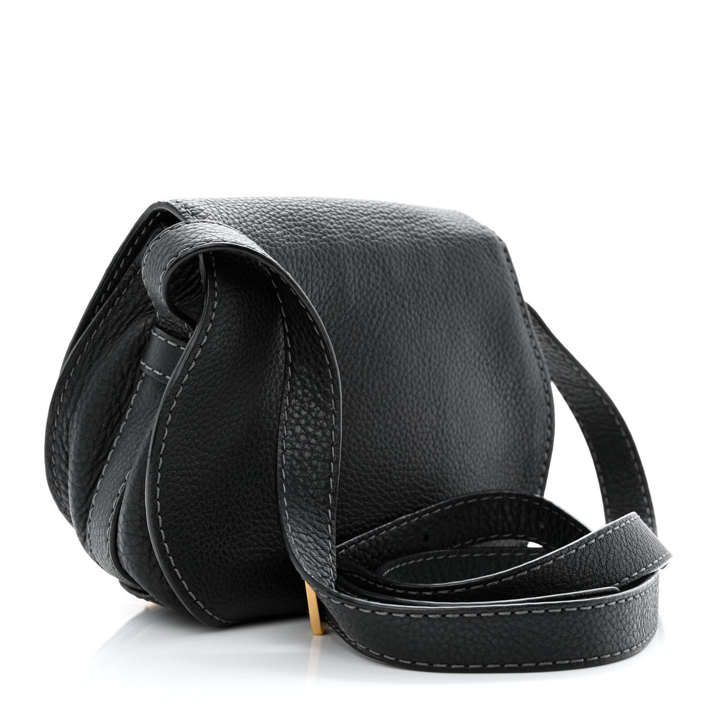 Grained Calfskin Small Marcie Saddle Bag Black