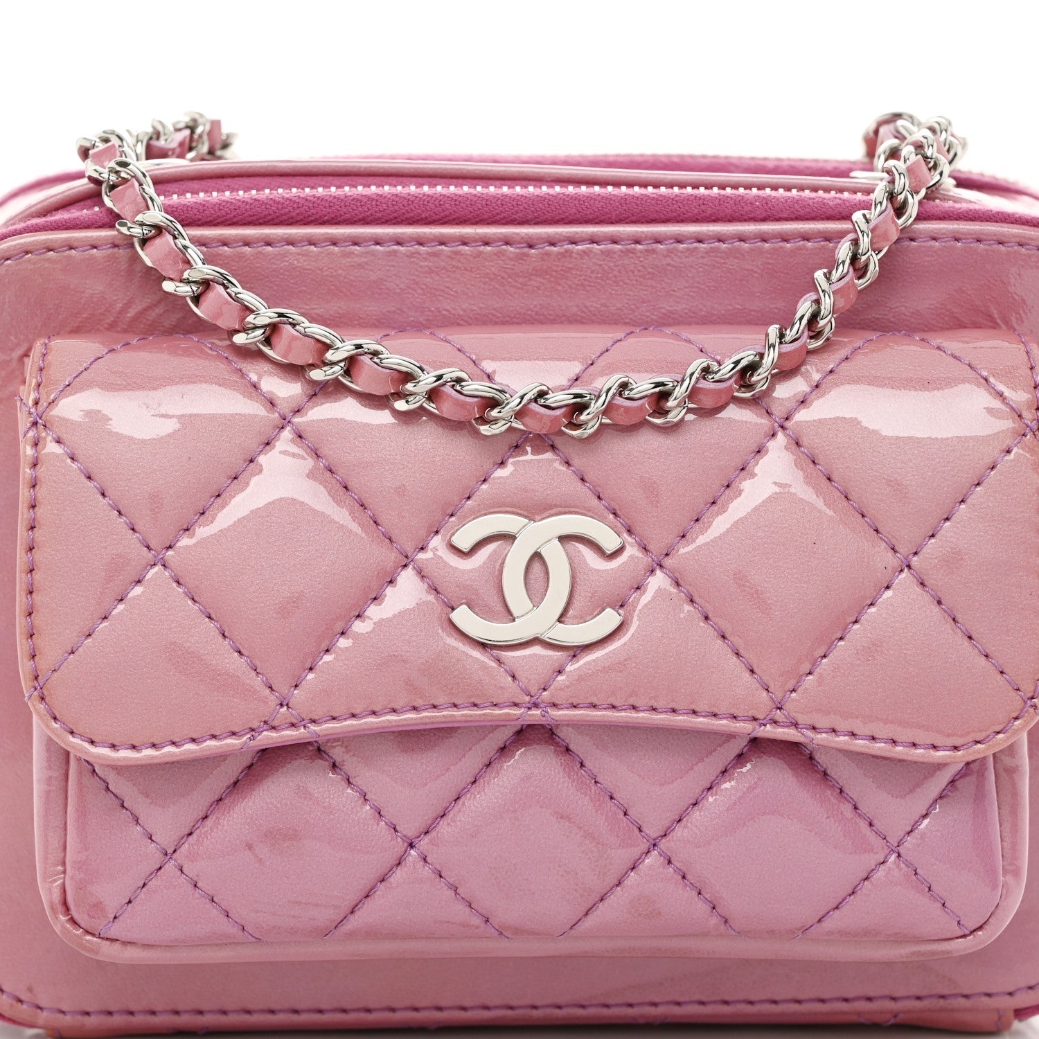 Chanel Patent Quilted Small Pocket Box Camera Case Purple 9 of 13