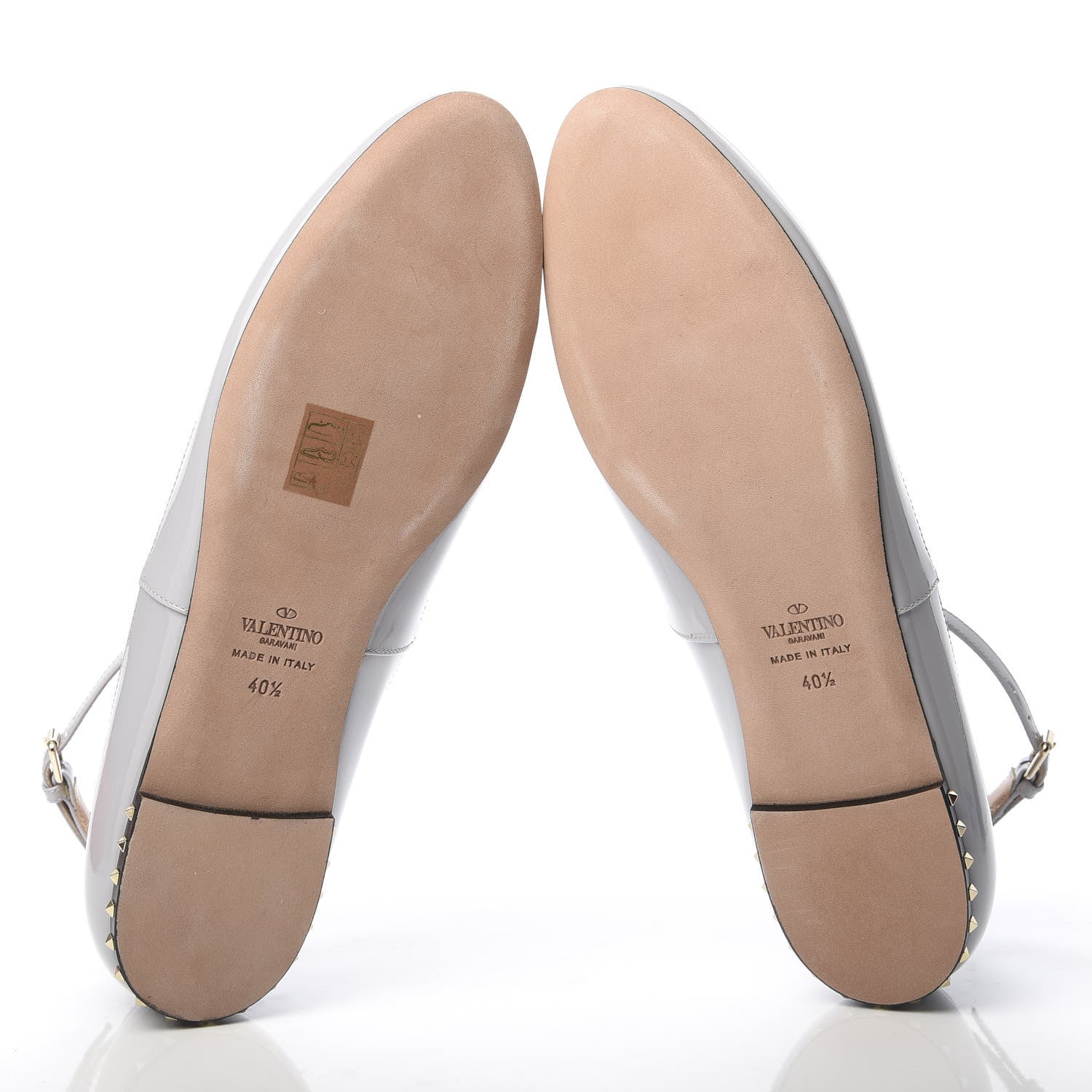 Valentino Garavani Patent Soul Rockstud Cut Out Ankle Strap Ballet Flats 40.5 Pastel Grey 5 of 9