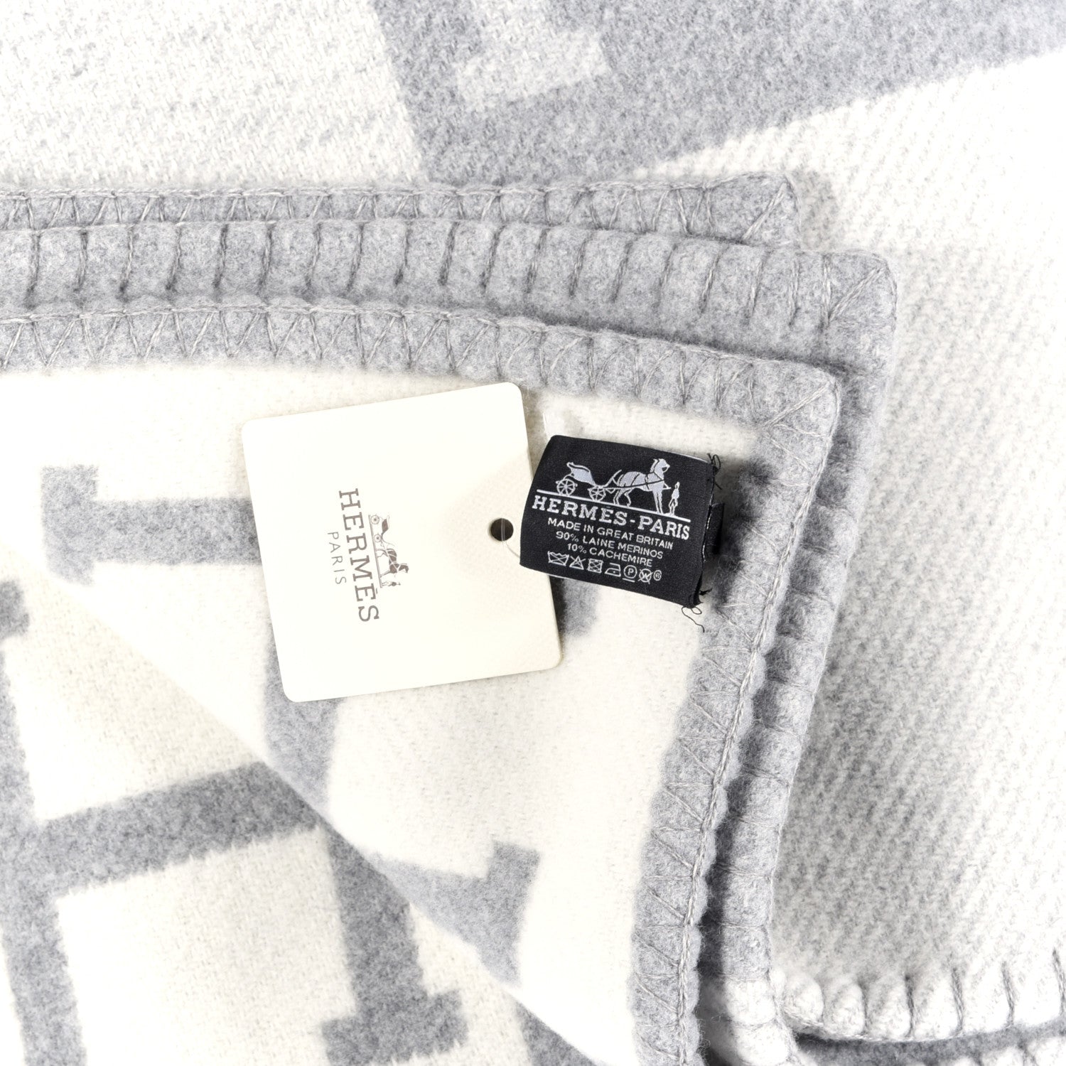 Hermes Wool Cashmere Avalon III Blanket Ecru Gris Clair 3 of 4