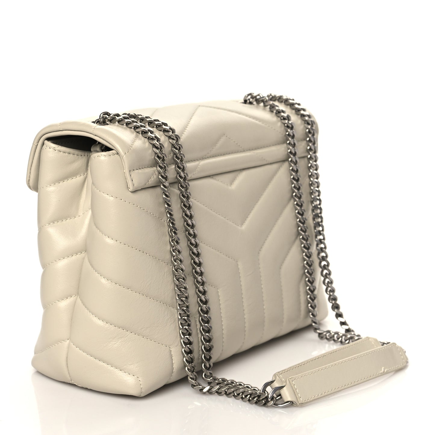 Calfskin Y Quilted Monogram Small Loulou Chain Satchel Blanc Vintage