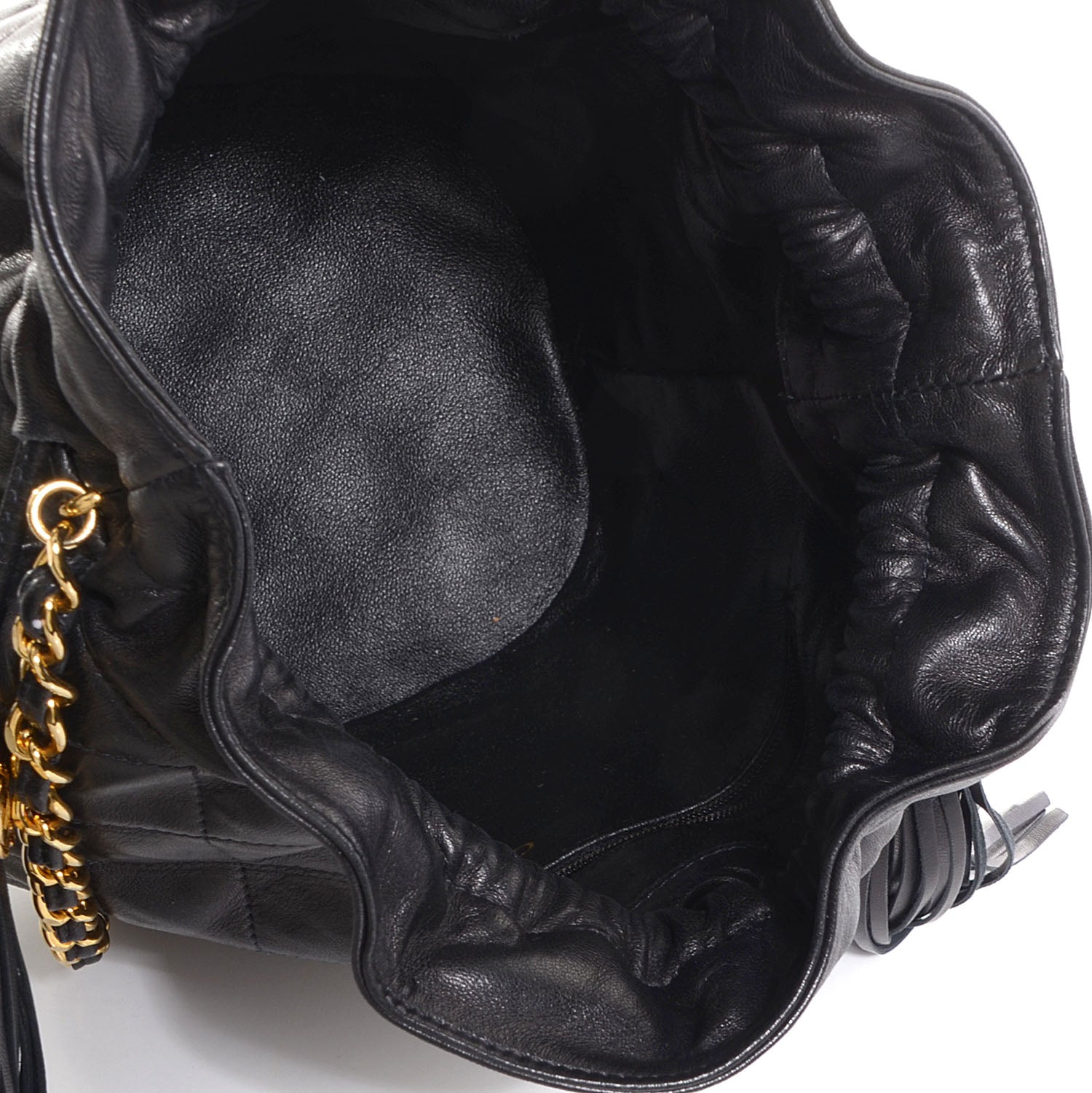 Chanel Lambskin Tassel Drawstring Pouch Bag Black 5 of 7