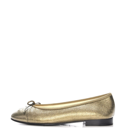 Chanel Metallic Calfskin Cap Toe CC Ballerina Flats 36.5 Gold 1 of 9