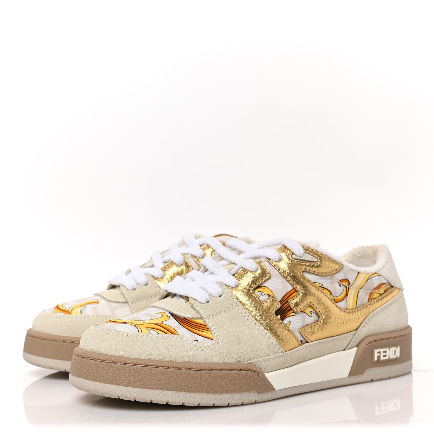 Versace X FENDI Suede Fabric FF Baroque Womens Fendace Match Sneakers 39 Gold Multicolor 3 of 8