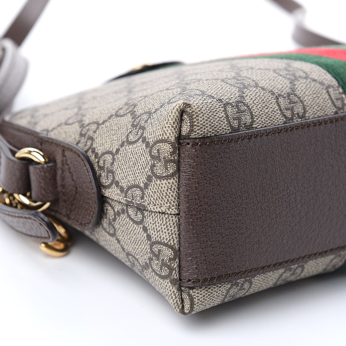 GG Supreme Monogram Textured Dollar Calfskin Web Small Ophidia Dome Shoulder Bag Beige Ebony New Acero
