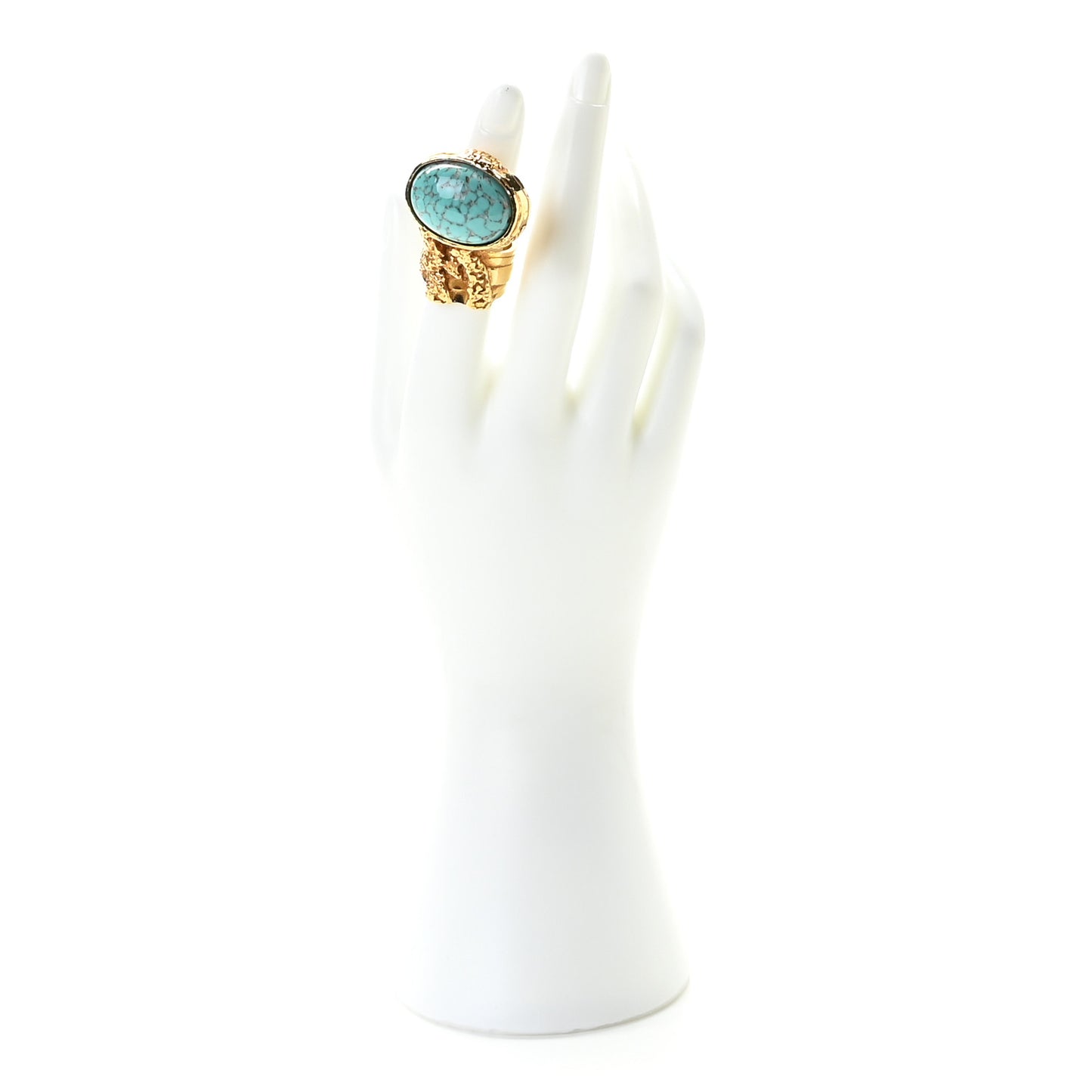 Glass Cabochon Arty Ovale Ring 6 Gold Turquoise