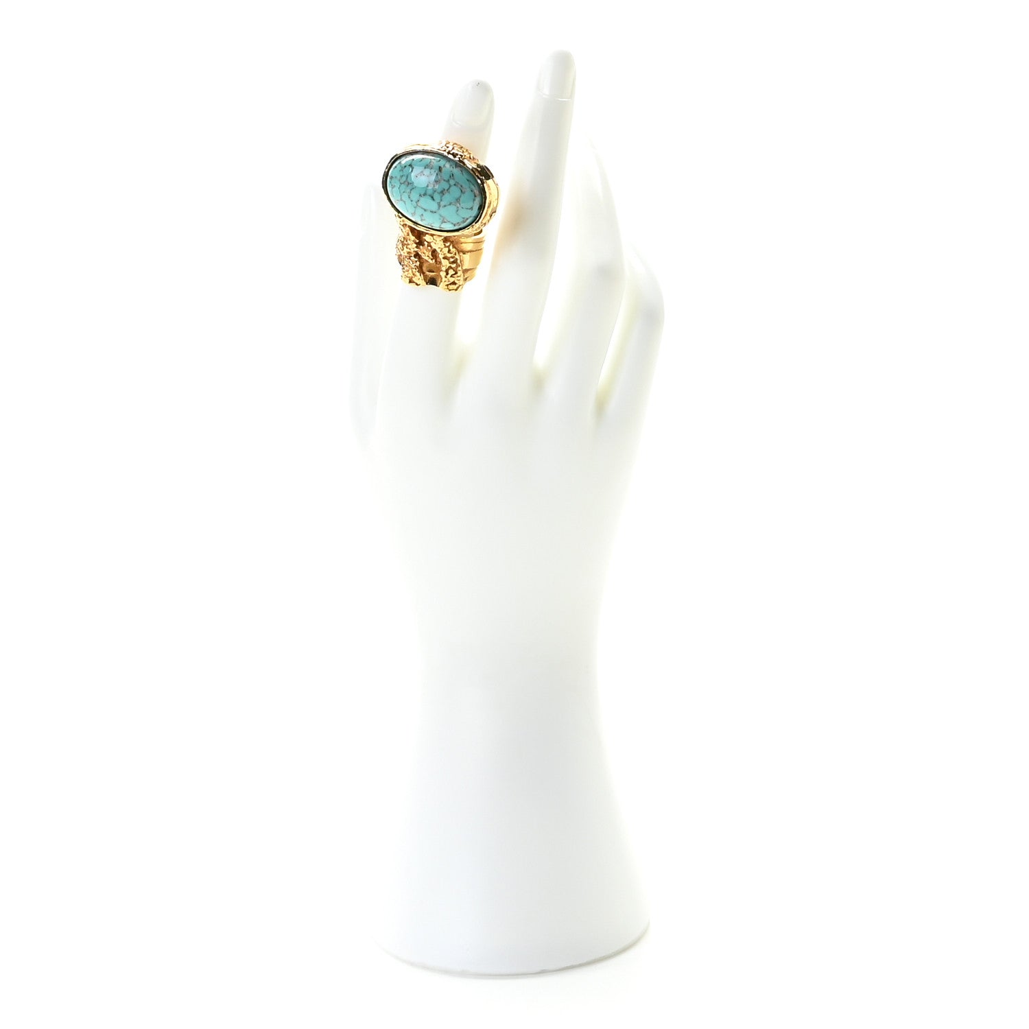 Saint Laurent Glass Cabochon Arty Ovale Ring 6 Gold Turquoise 4 of 4