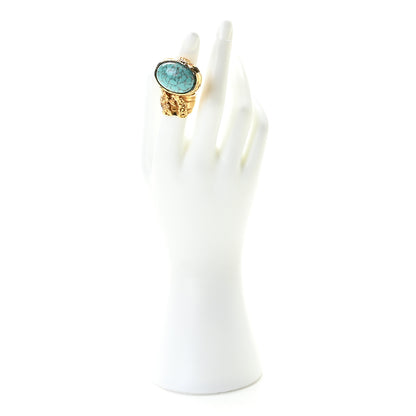 Saint Laurent Glass Cabochon Arty Ovale Ring 6 Gold Turquoise 4 of 4