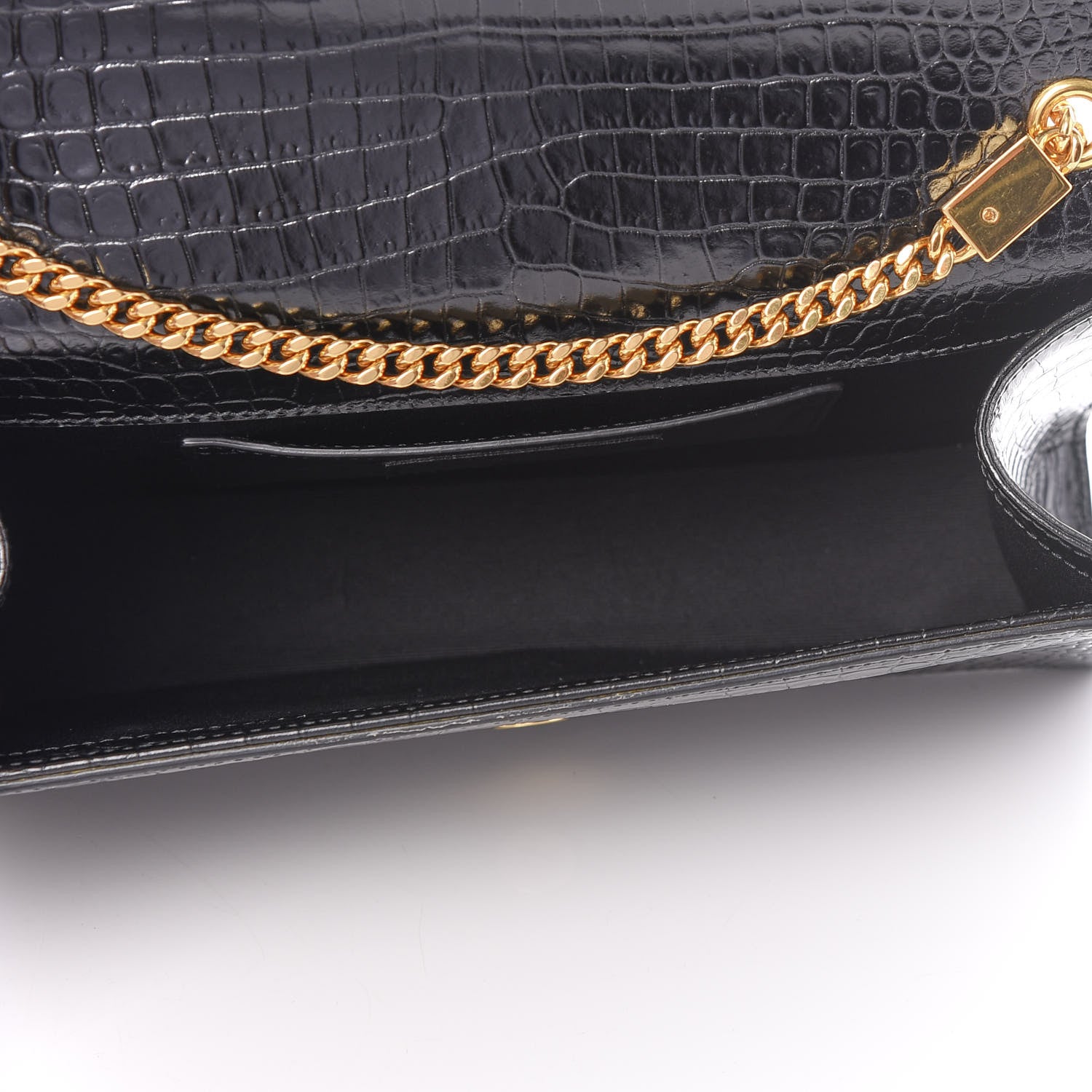 Saint Laurent Calfskin Crocodile Embossed Medium Classic Monogram Kate Tassel Satchel Black 4 of 10