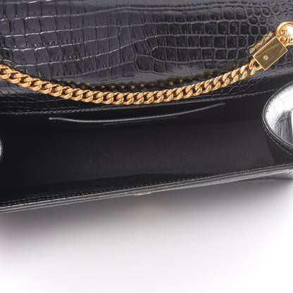 Saint Laurent Calfskin Crocodile Embossed Medium Classic Monogram Kate Tassel Satchel Black 4 of 10
