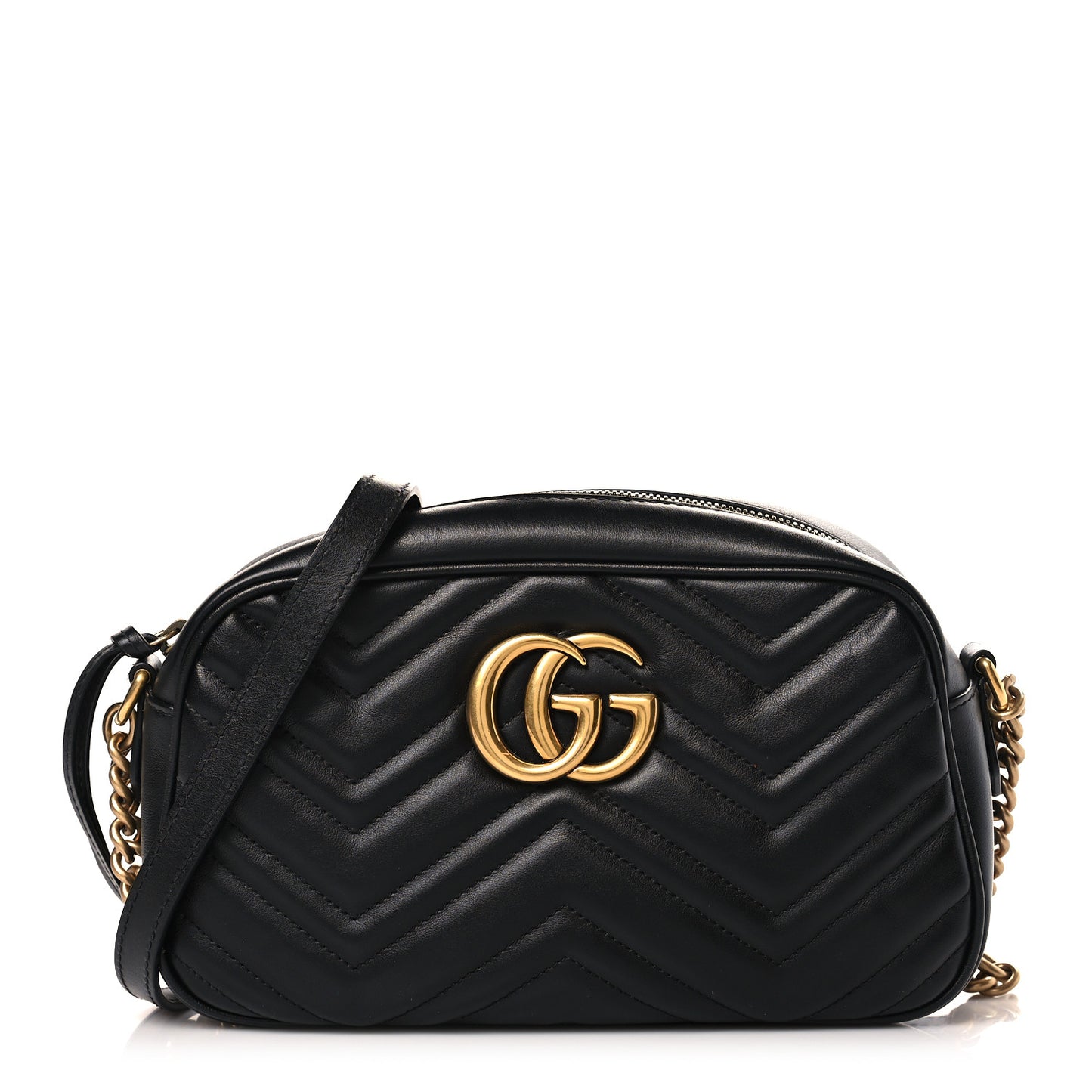 Calfskin Matelasse Small GG Marmont Chain Shoulder Bag Black