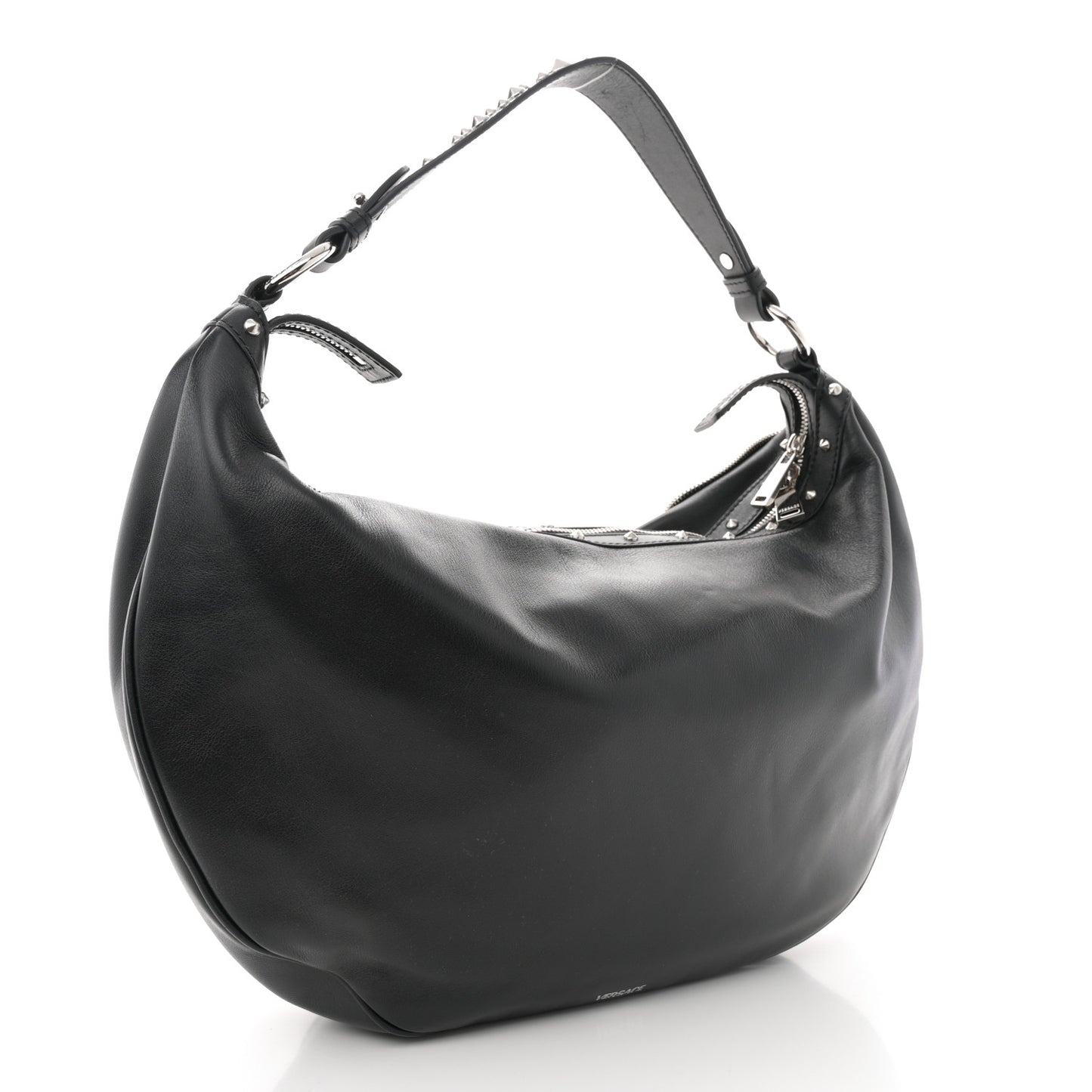 Calfskin Studded Medium Repeat Zip Hobo Black