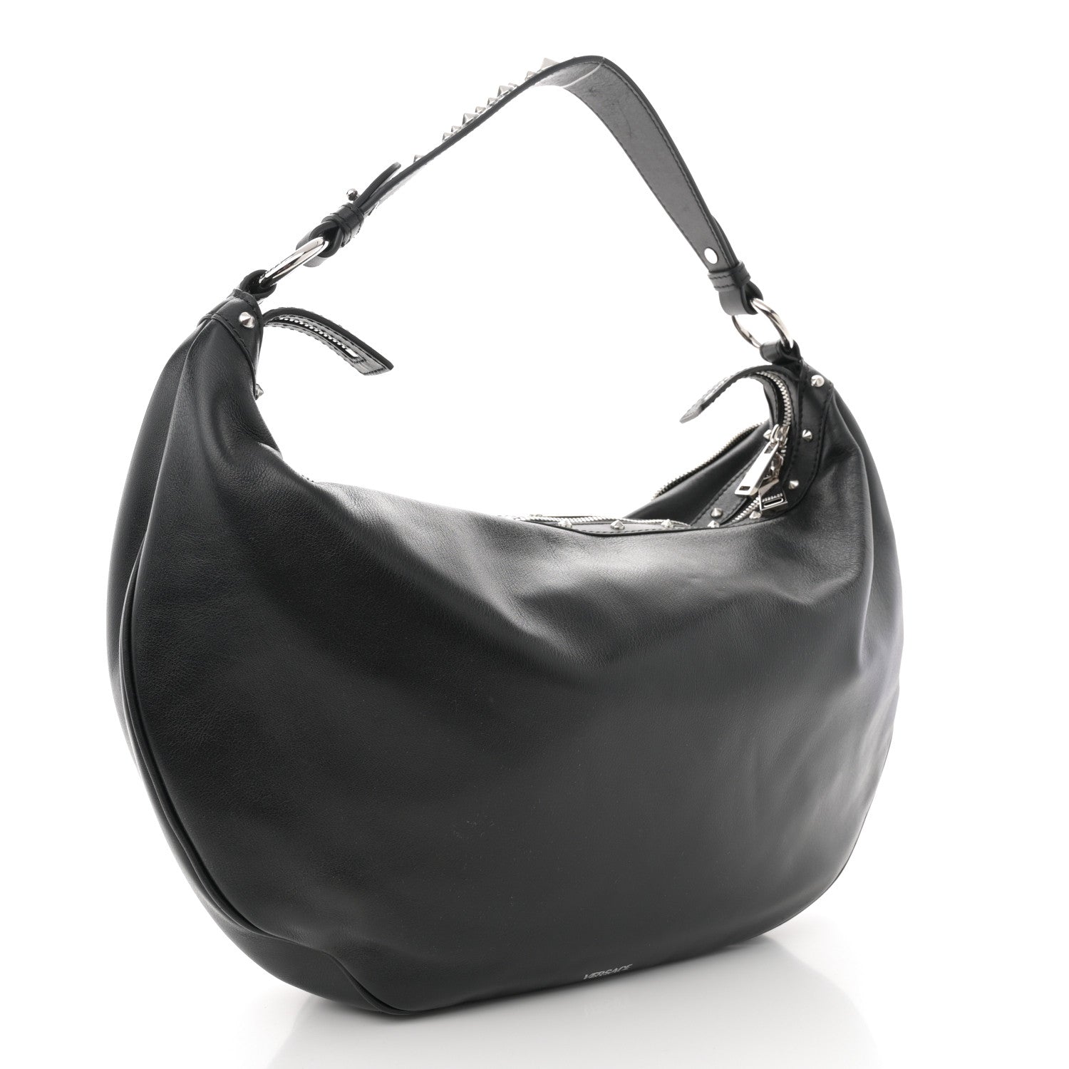 Versace Calfskin Studded Medium Repeat Zip Hobo Black 3 of 11