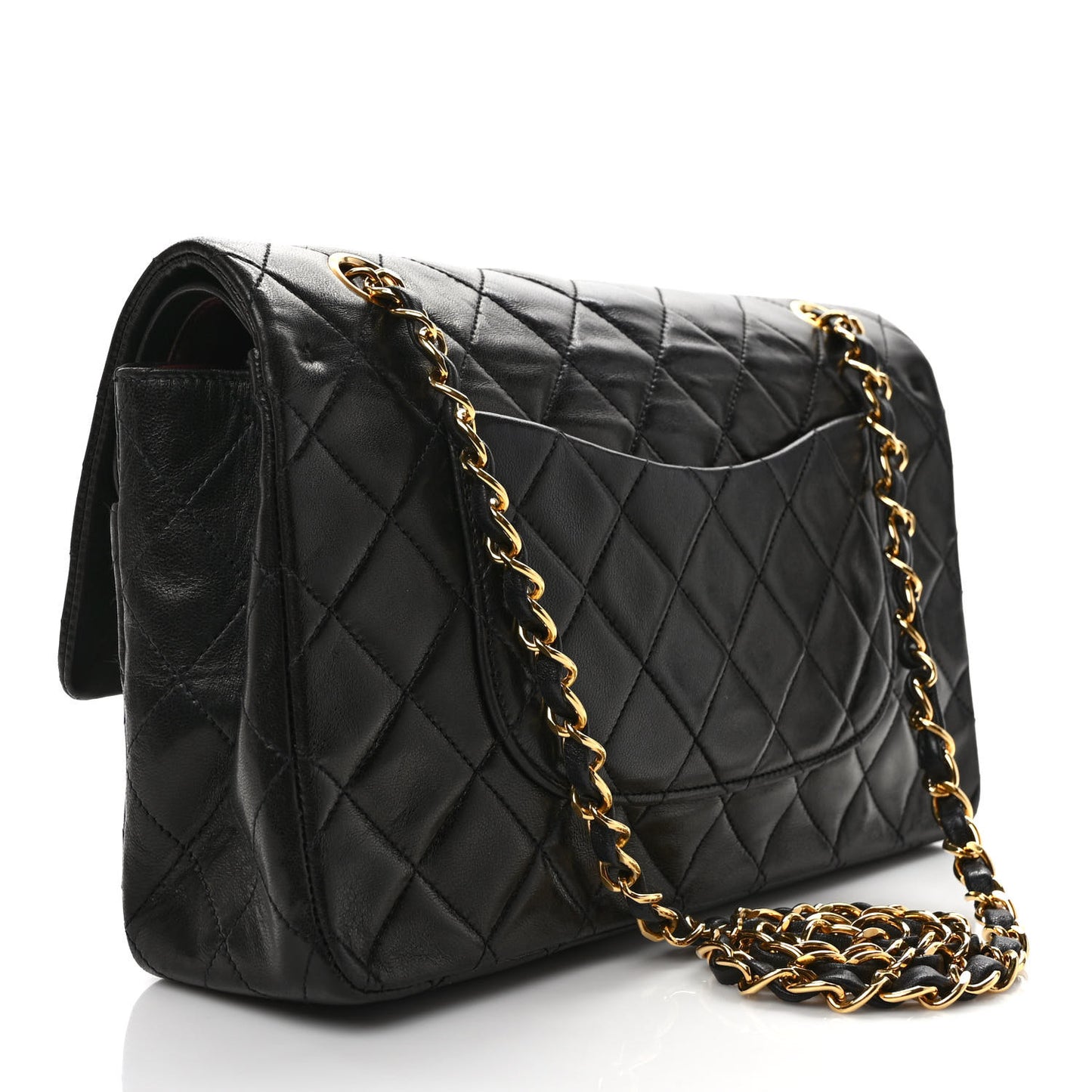 Lambskin Quilted Medium Double Flap Black