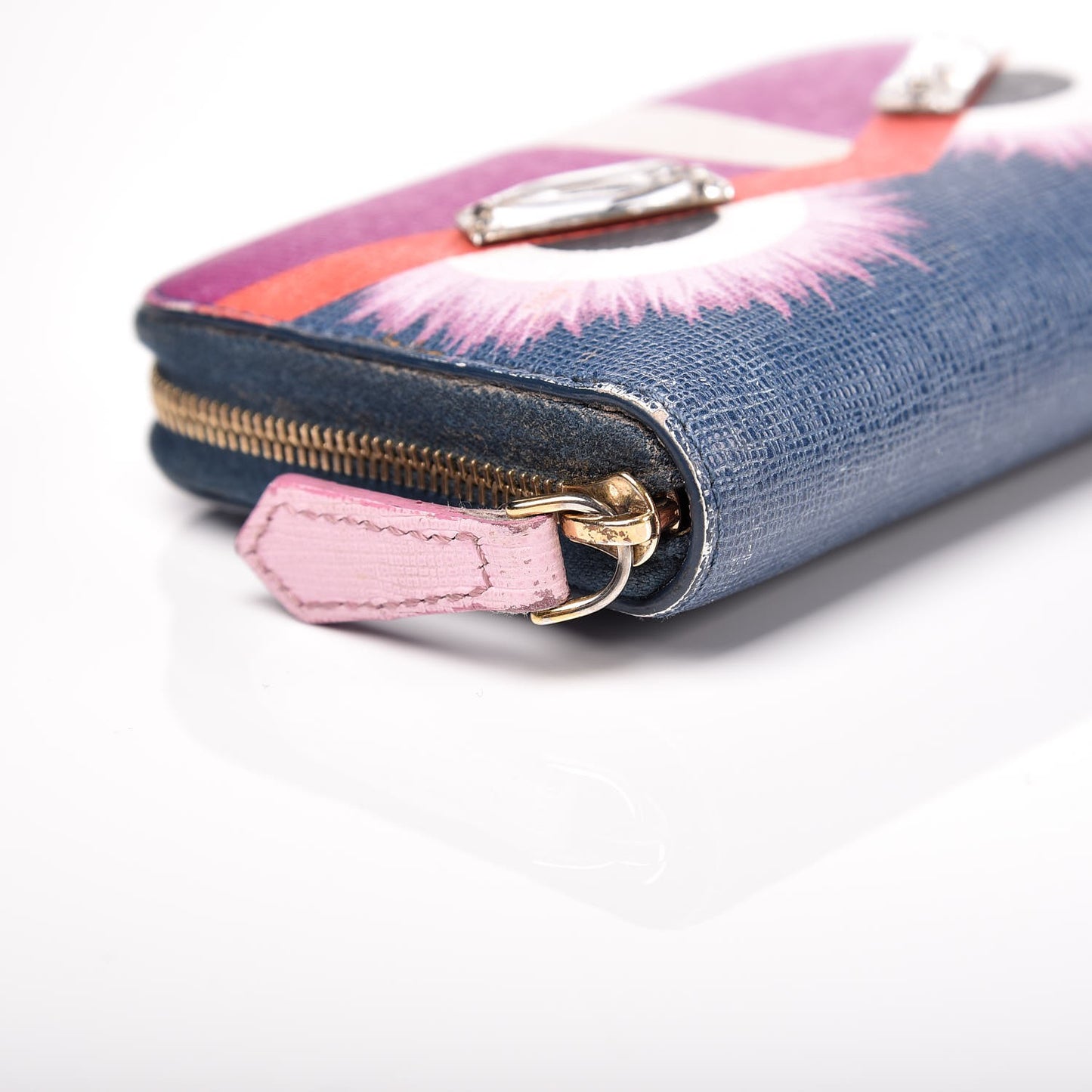 Vitello Elite Crystal Eye Monster Mini Zip Around Wallet Cobalt Lavender Pink