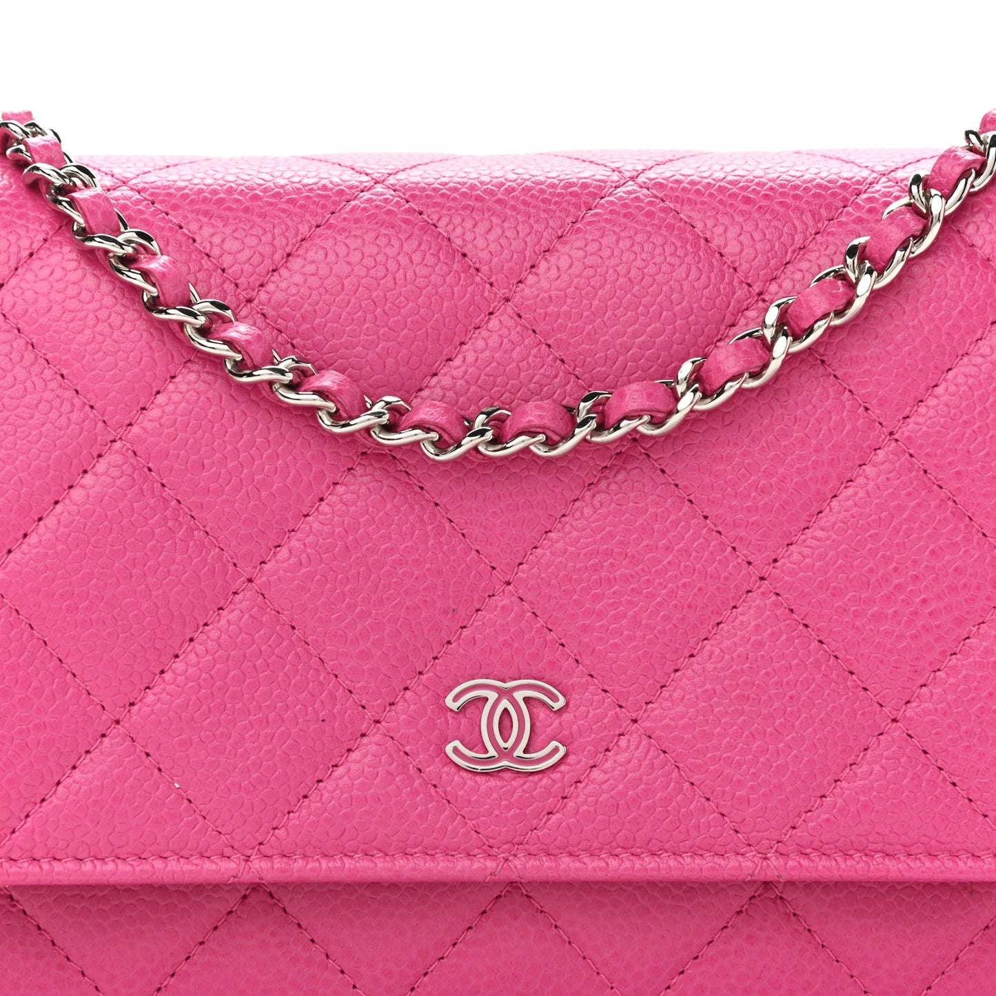 Caviar Quilted Wallet on Chain WOC Fuchsia