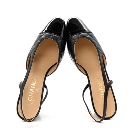 Chanel Lambskin Patent Calfskin Quilted Cap Toe CC Slingback Pumps 39.5 Black 2 of 10