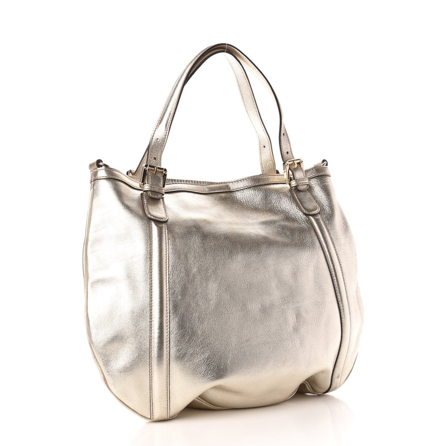 Metallic Calfskin Medium Britt Tote Platinum