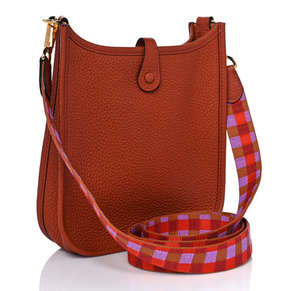 Hermes Taurillon Clemence Maxi Quadrille Evelyne TPM Cuivre Capucine Parme Rouge Duchess 2 of 8