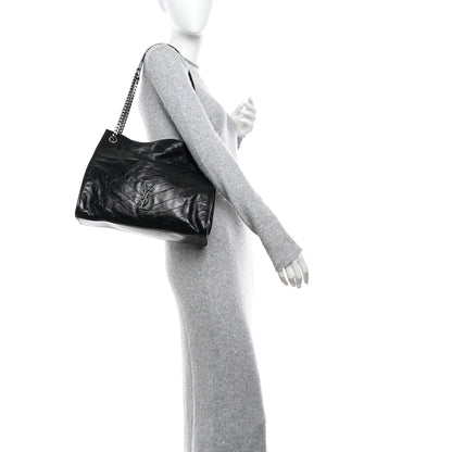Saint Laurent Crinkled Calfskin Matelasse Monogram Medium Niki Shopper Tote Black 2 of 9
