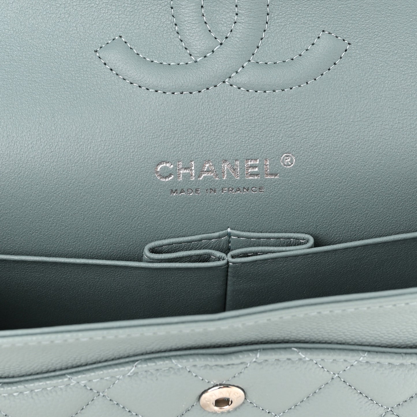 Caviar Quilted Medium Double Flap Light Blue