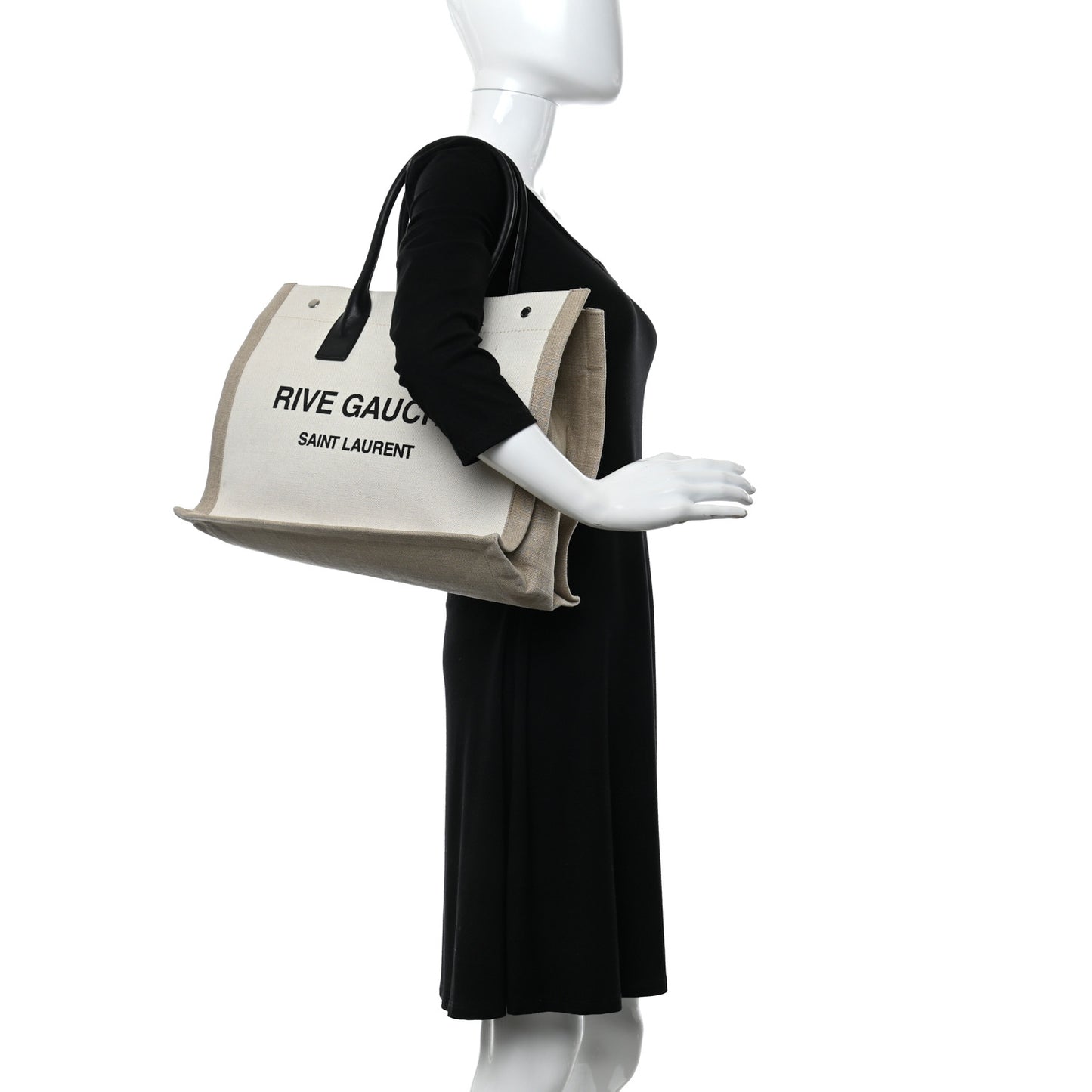 Linen Calfskin Small Rive Gauche Tote Greggio Natural